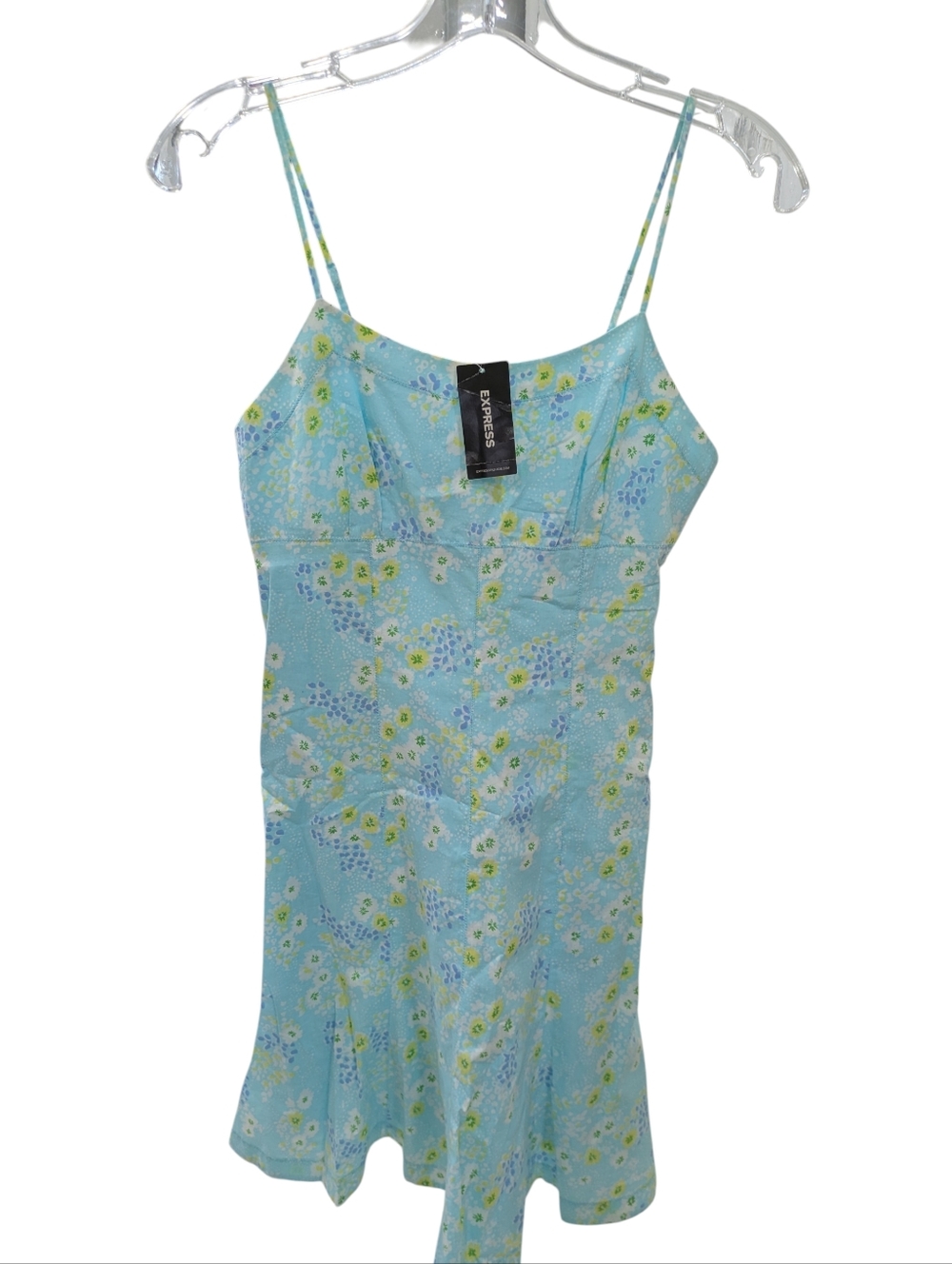 The Express Turquoise Blue Yellow Wildflower Sun Dress Spaghetti Straps Sz 2 NWT